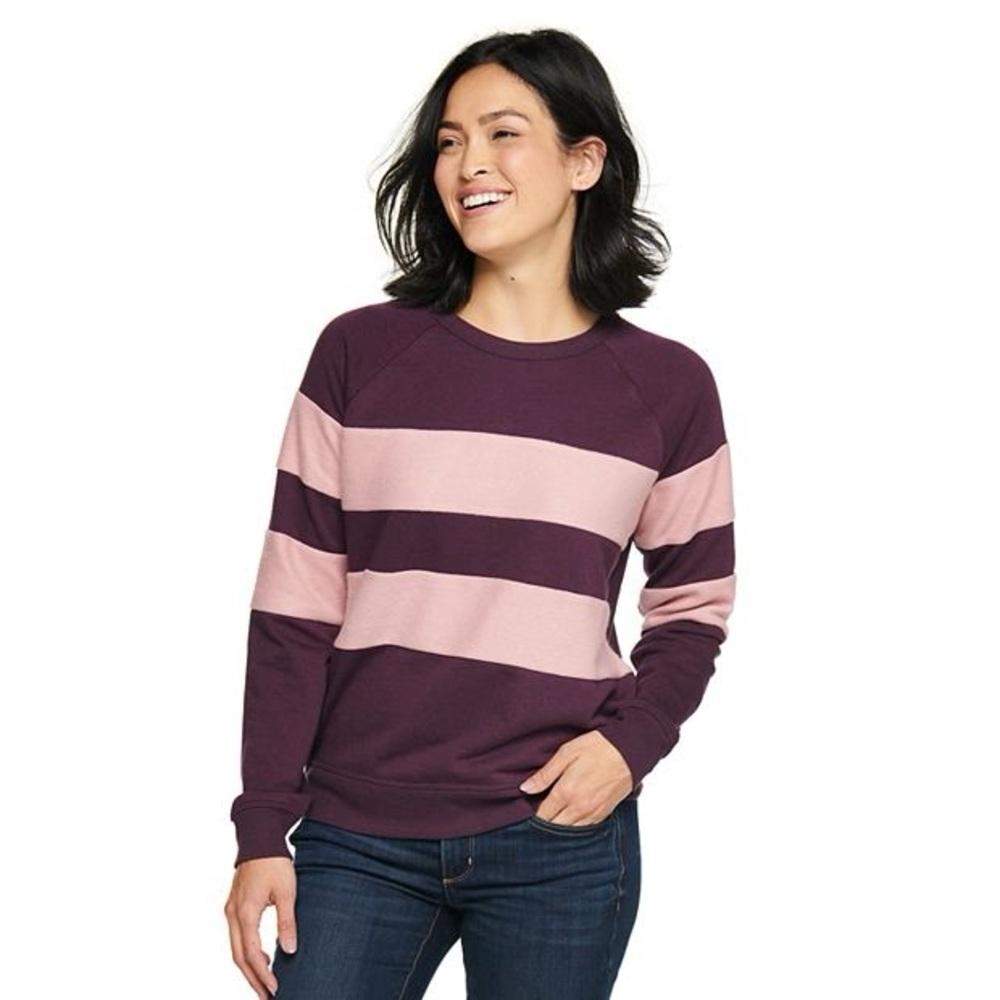 Sonoma Goods For Life Everyday Crewneck Sweatshirt Plum Stripe Petite Small